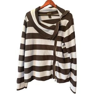 Lane Bryant Full Zip Shacket Jacket Womens 18 20 Cowl Neck Rugby Stripe Blue